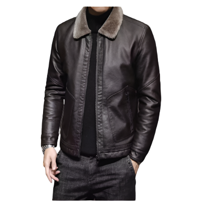 Men's Brown Genuine Leather Bomber Jacket