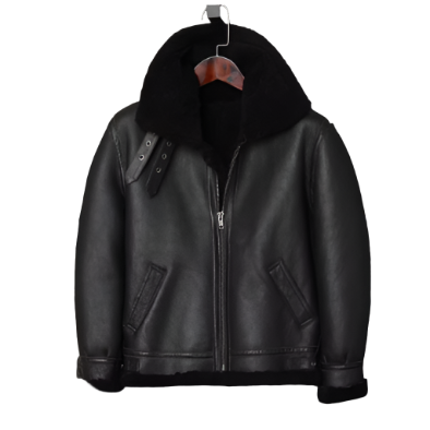 High-quality black leather bomber jacket for a sophisticated and edgy style